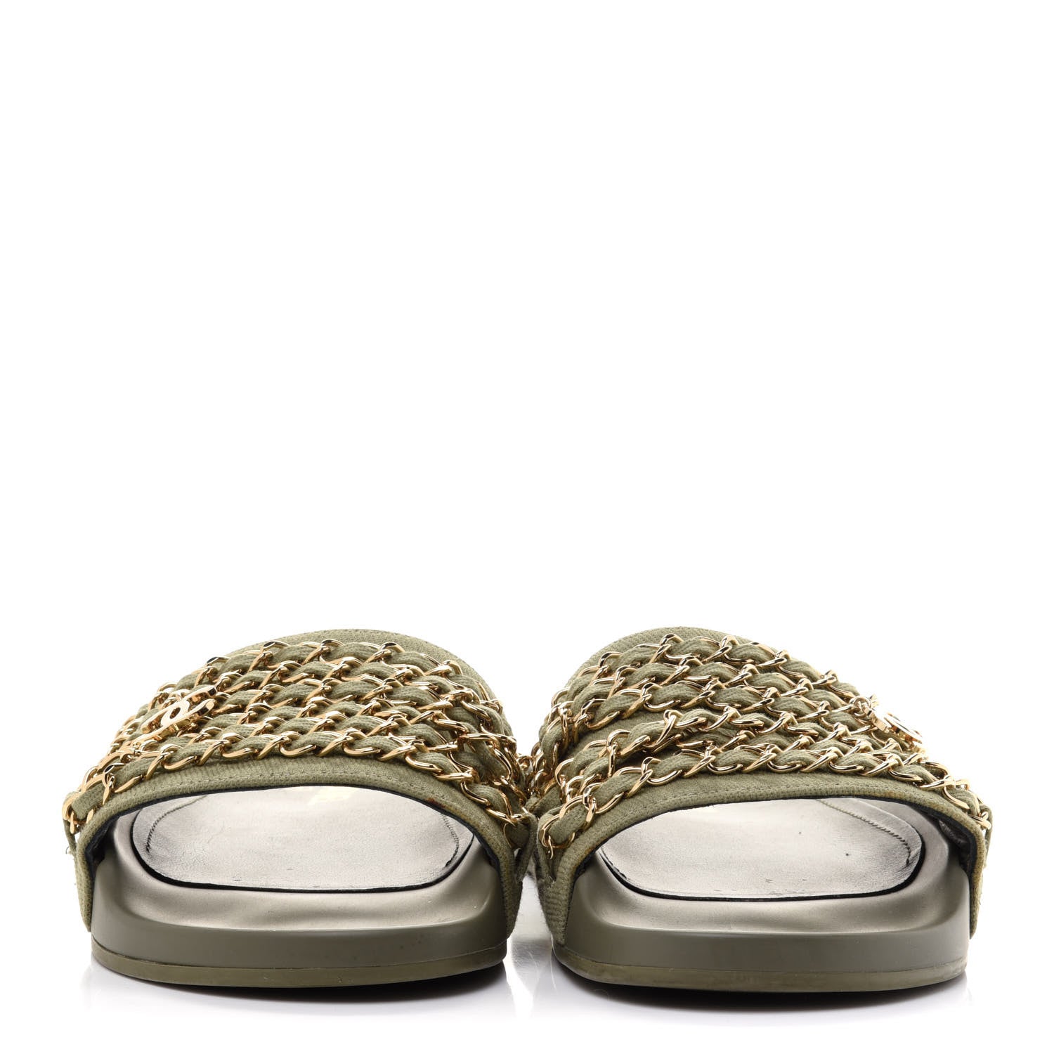 Chanel Canvas Chain Flat Sandals 36 Khaki 2 of 11