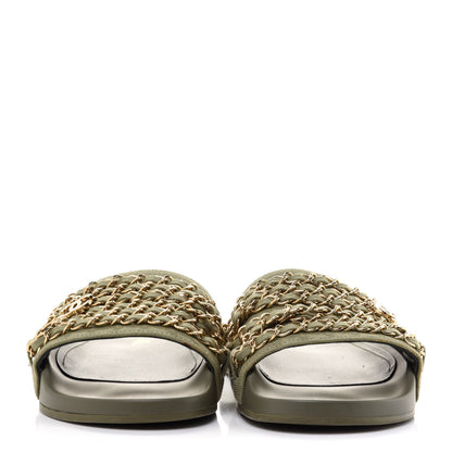 Chanel Canvas Chain Flat Sandals 36 Khaki 2 of 11