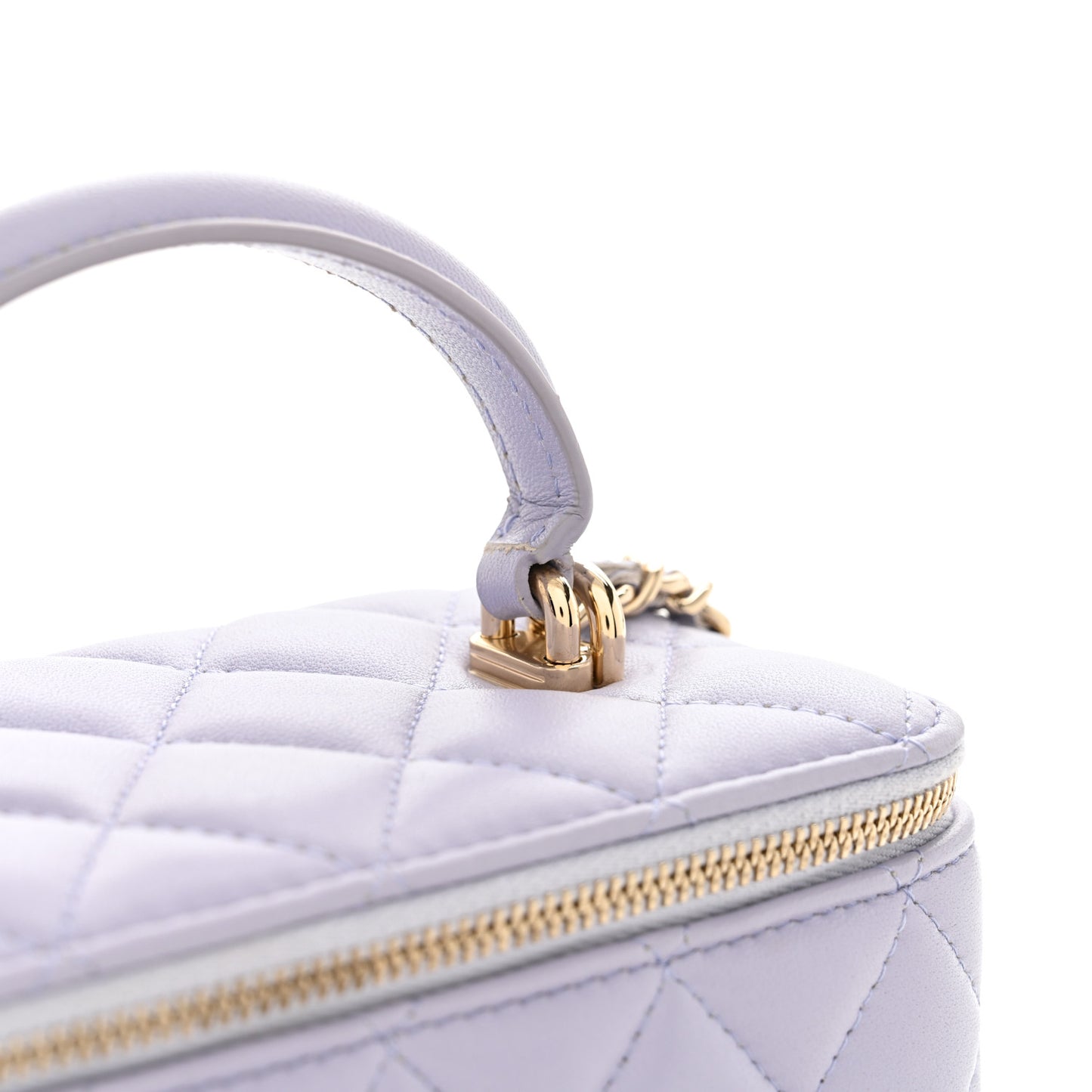 Lambskin Quilted Small Top Handle Vanity Case With Chain Light Purple