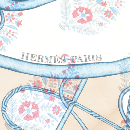 Hermes Silk Coup de Fouet Scarf 140 Rose Poudre Sable Blue Jean 3 of 5