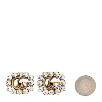 Gucci Metal Crystal Double G Clip On Earrings Aged Gold 2 of 5