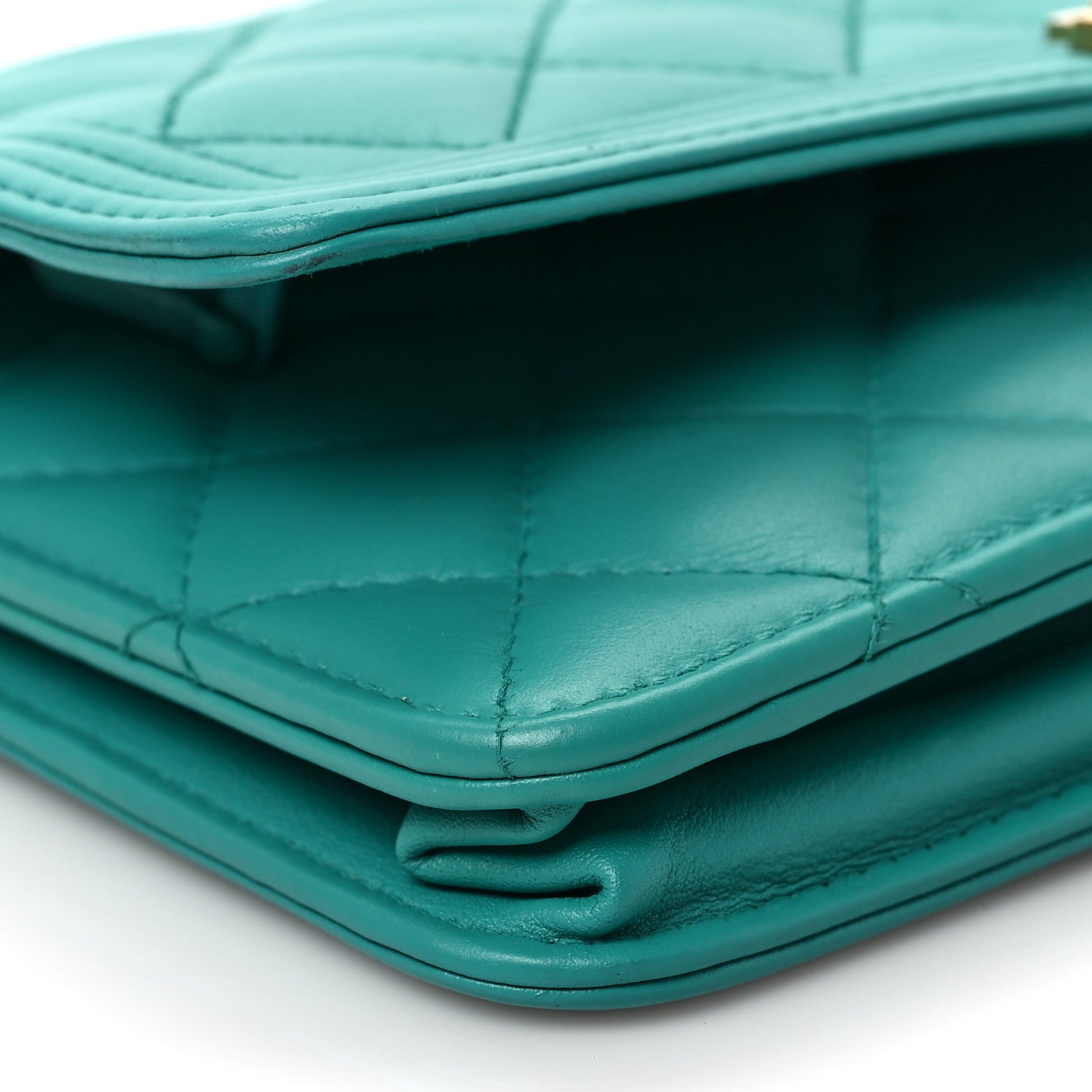 Chanel Lambskin Quilted Boy Wallet On Chain WOC Turquoise 7 of 9