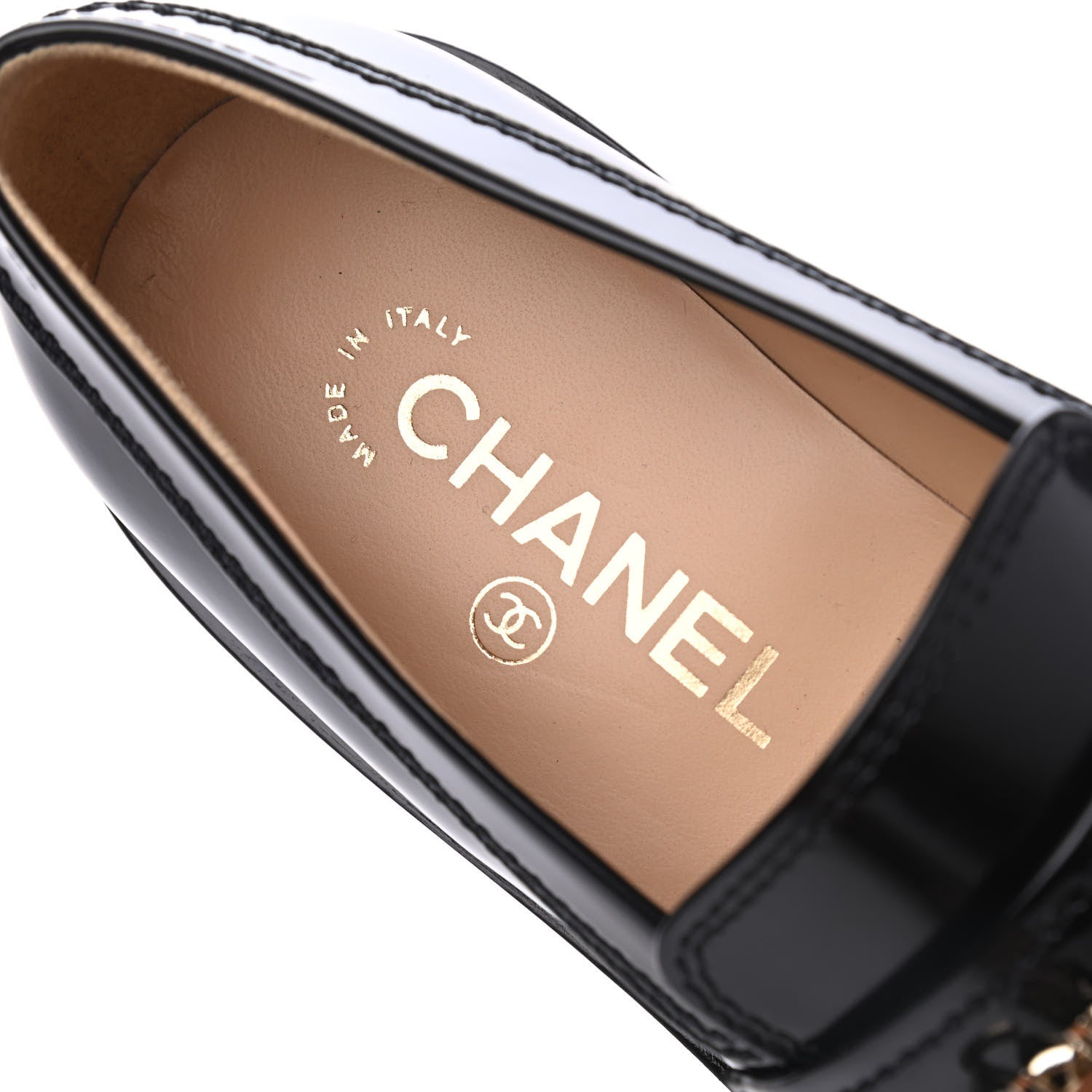 Chanel Shiny Calfskin Logo Loafers 37.5 Black 6 of 11