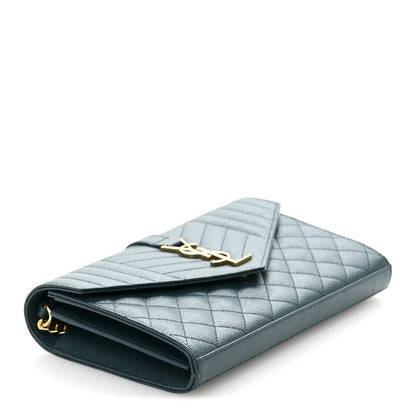Saint Laurent Grain De Poudre Mixed Matelasse Triquilt Monogram Chain Wallet Sea Turquoise 4 of 13