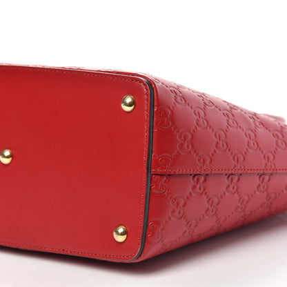 Gucci Guccissima Small Zippered Bucket Tote Hibiscus Red 10 of 12