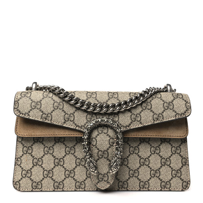 Gucci GG Supreme Monogram Suede Crystal Small Dionysus Shoulder Bag Beige Ebony Taupe 1 of 10