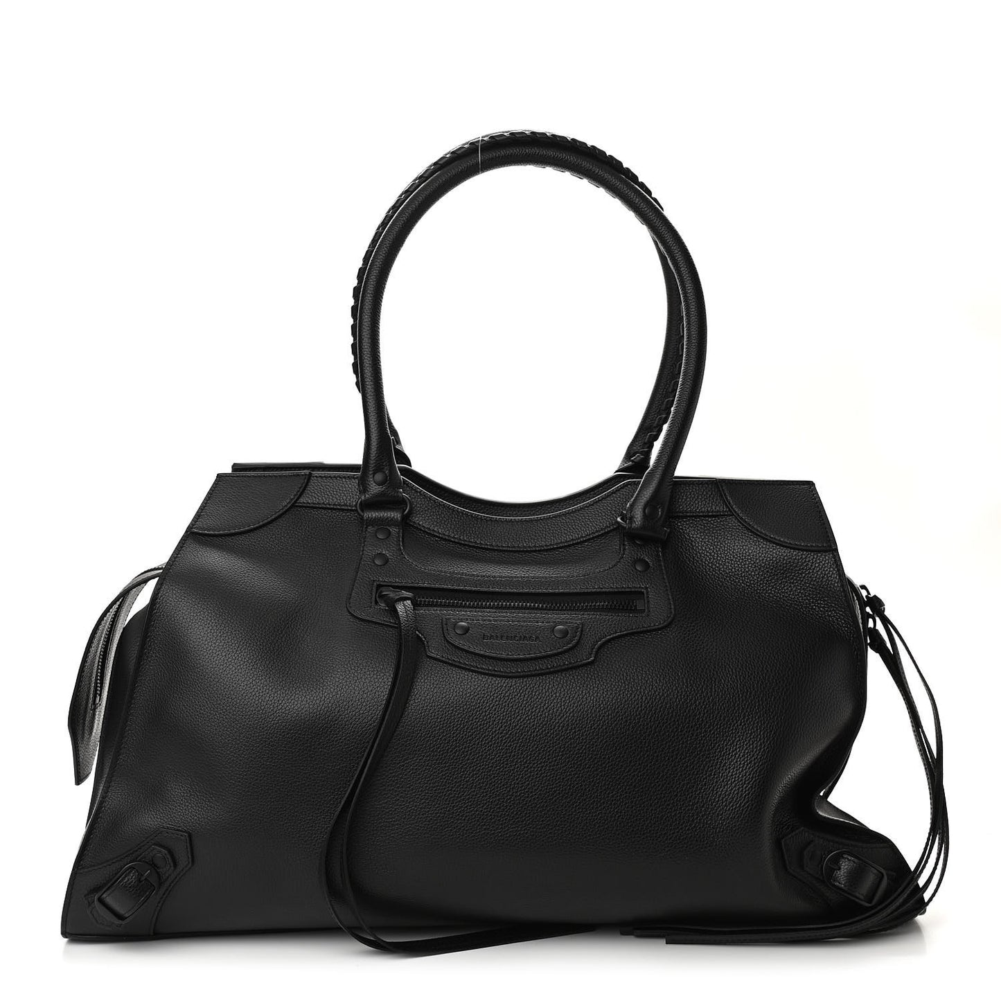Grained Calfskin Neo Classic Black Hardware Large Top Handle Bag Black