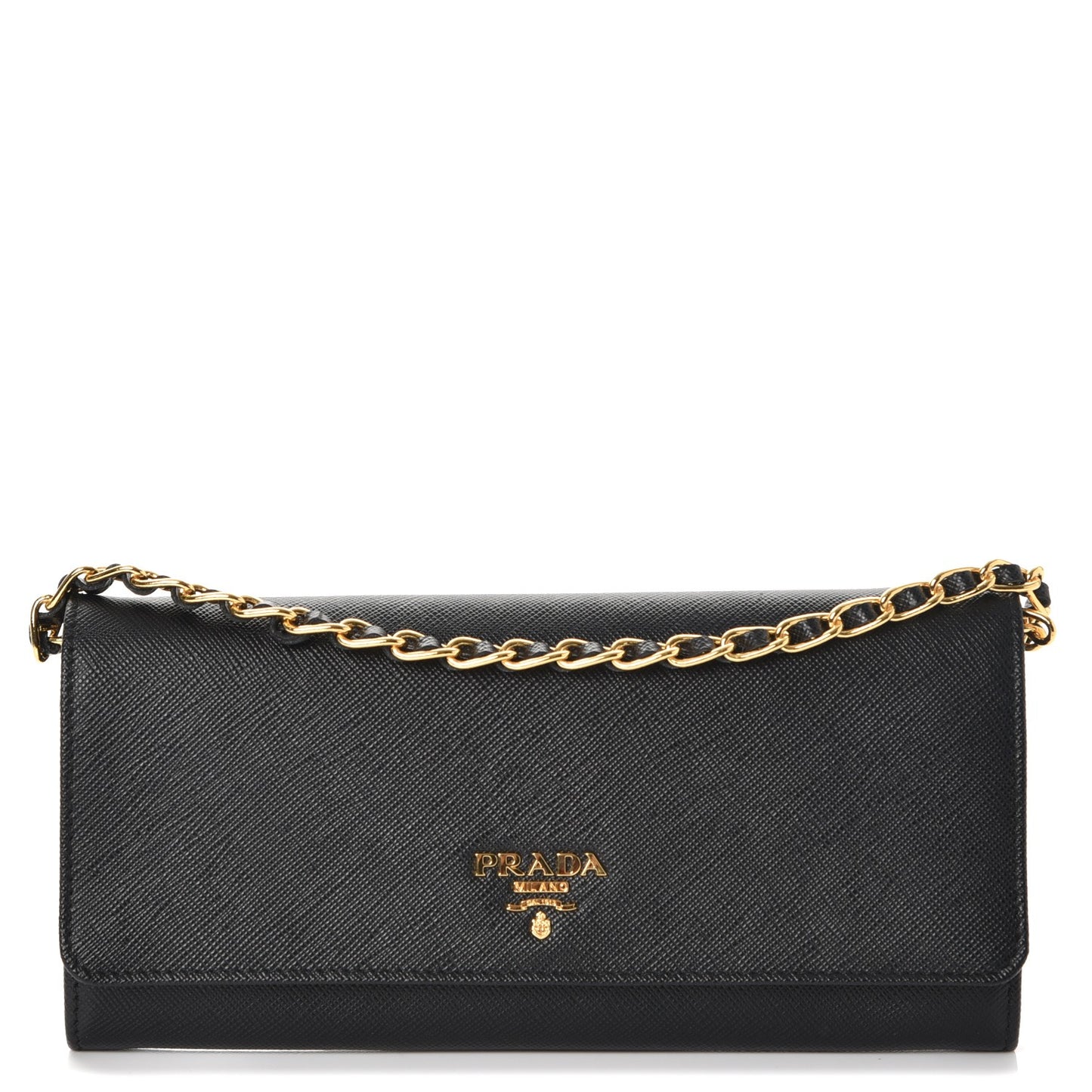 Saffiano Metal Oro Chain Wallet Nero Black