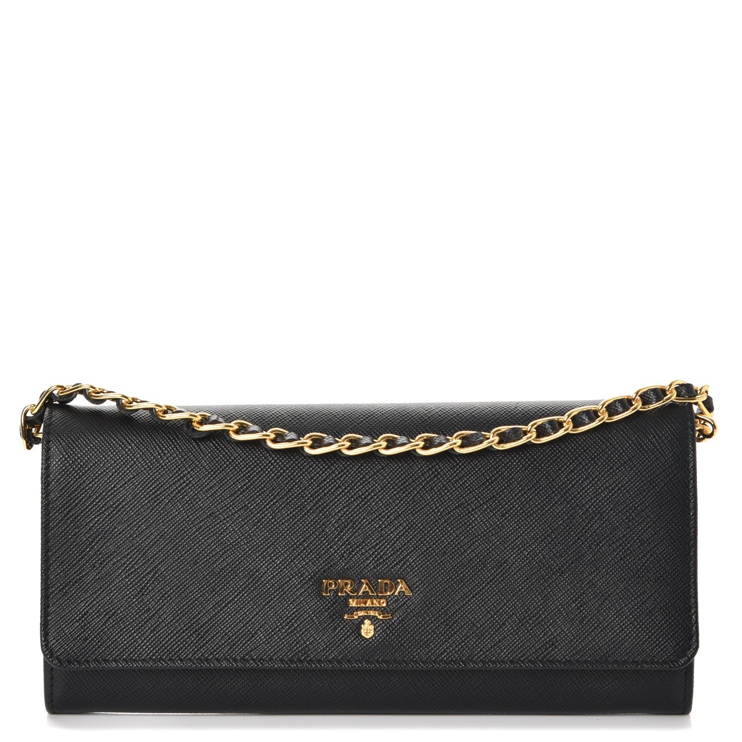 Prada Saffiano Metal Oro Chain Wallet Nero Black 1 of 8
