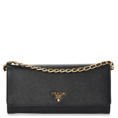 Prada Saffiano Metal Oro Chain Wallet Nero Black 1 of 8
