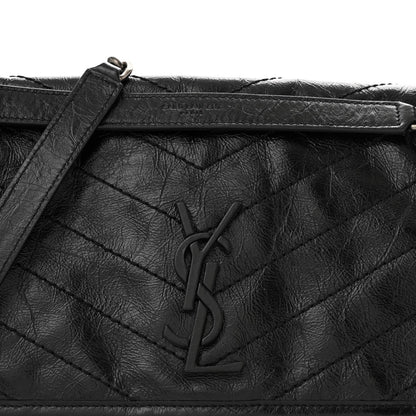 Saint Laurent Crinkled Calfskin Matelasse Monogram Medium Niki Chain Satchel Black 8 of 12