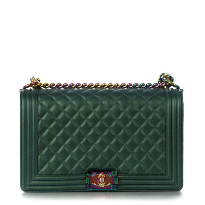 Chanel Iridescent Goatskin Quilted New Medium Boy Flap Green 1 of 8