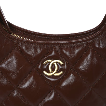 Chanel Shiny Crumpled Lambskin Quilted Small CC Funky Town Hobo Brown 9 of 12