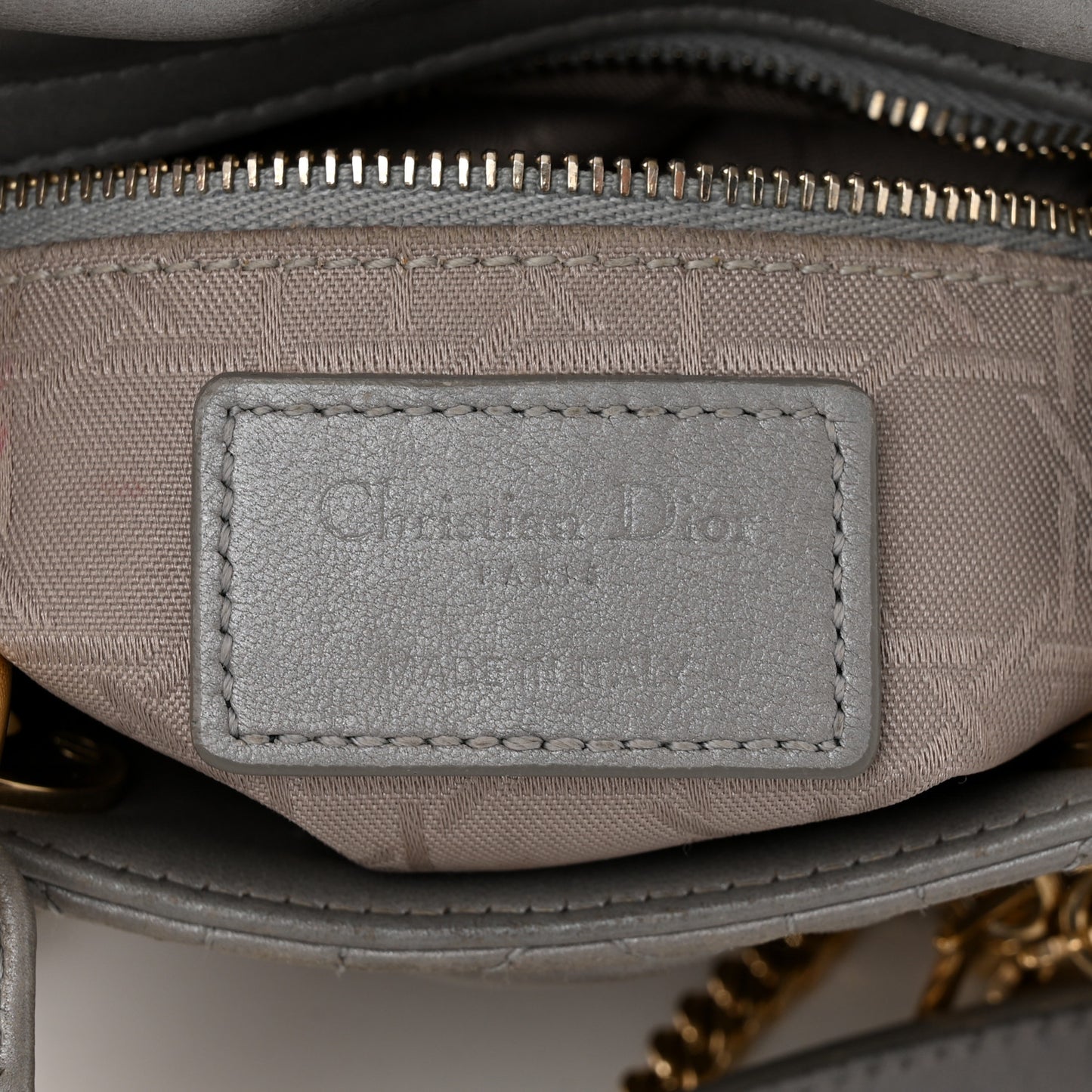 Metallic Lambskin Cannage Mini Lady Dior Grey