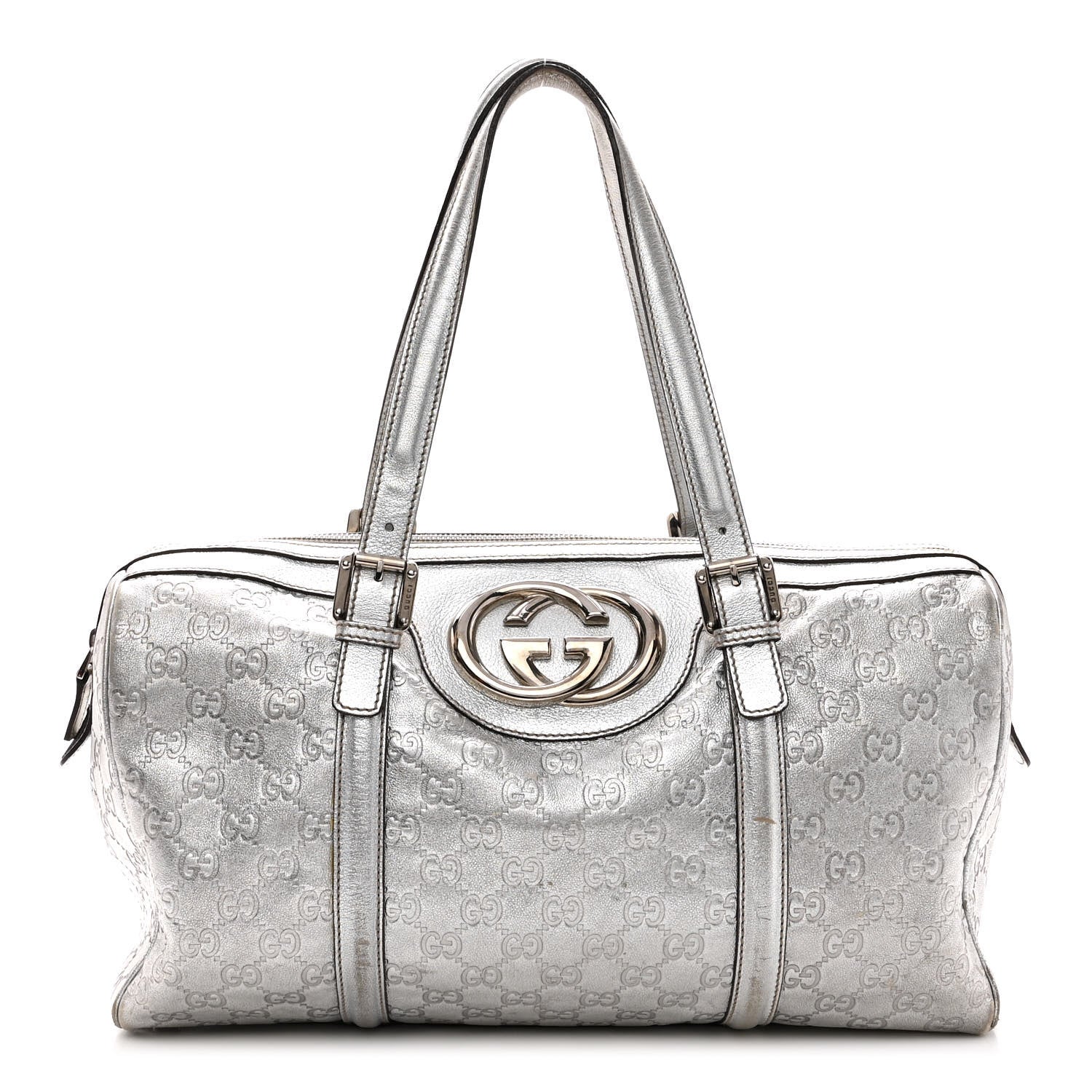 Gucci Metallic Guccissima Medium Britt Boston SIlver 1 of 14