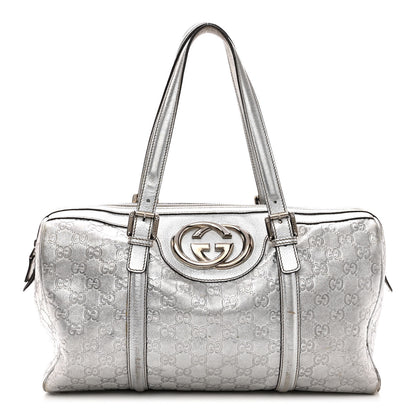 Gucci Metallic Guccissima Medium Britt Boston SIlver 1 of 14