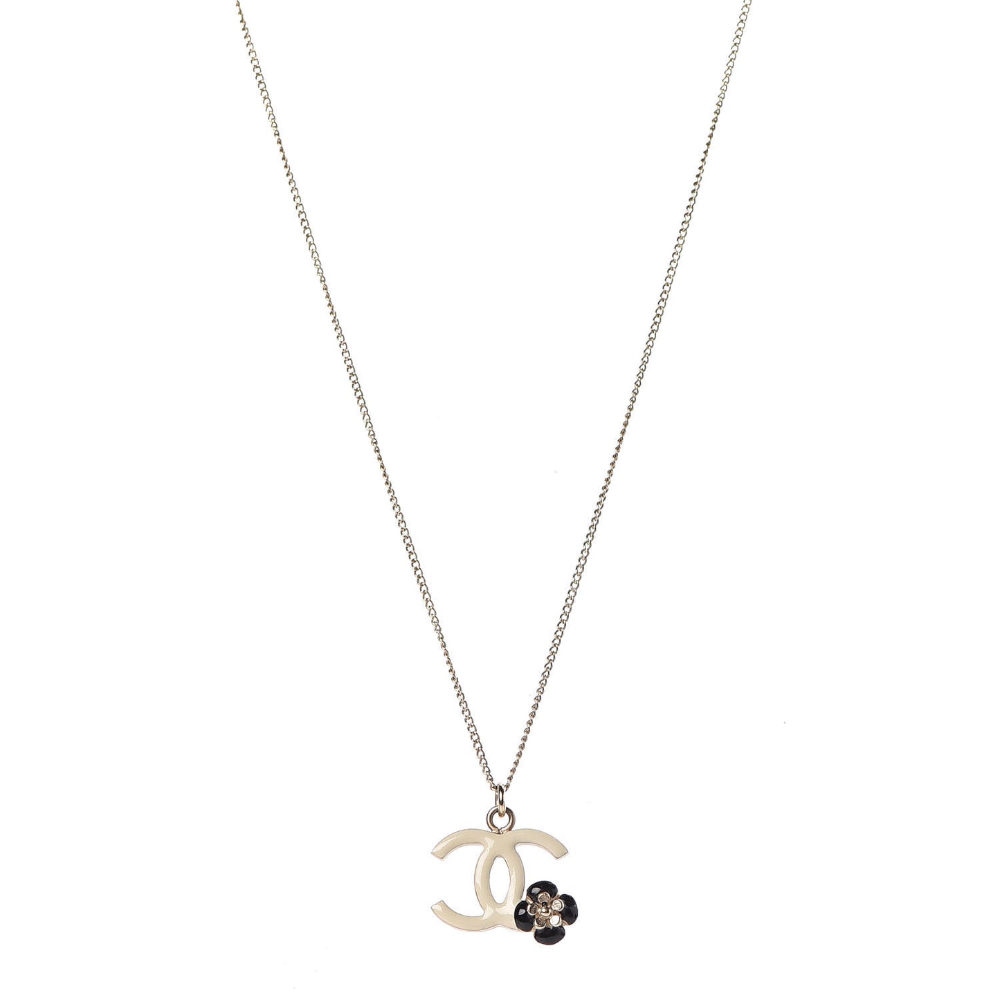 Enamel CC Camelia Necklace Gold White