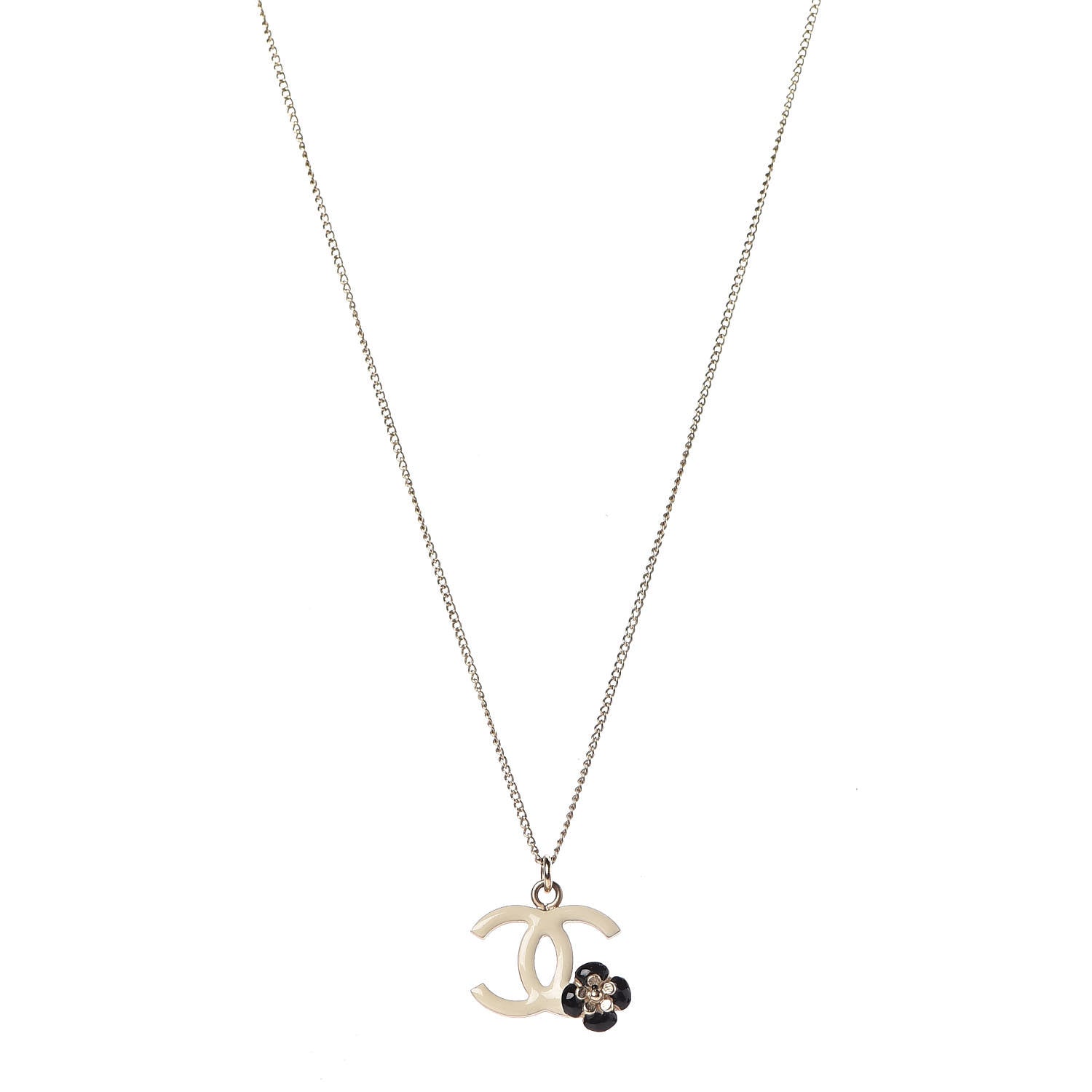 Chanel Enamel CC Camelia Necklace Gold White 1 of 5