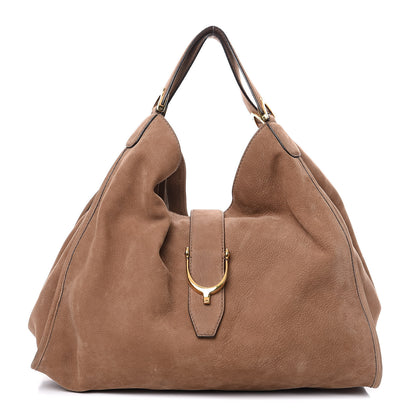 Gucci Nubuck Large Soft Stirrup Shoulder Bag Light Brown 1 of 12