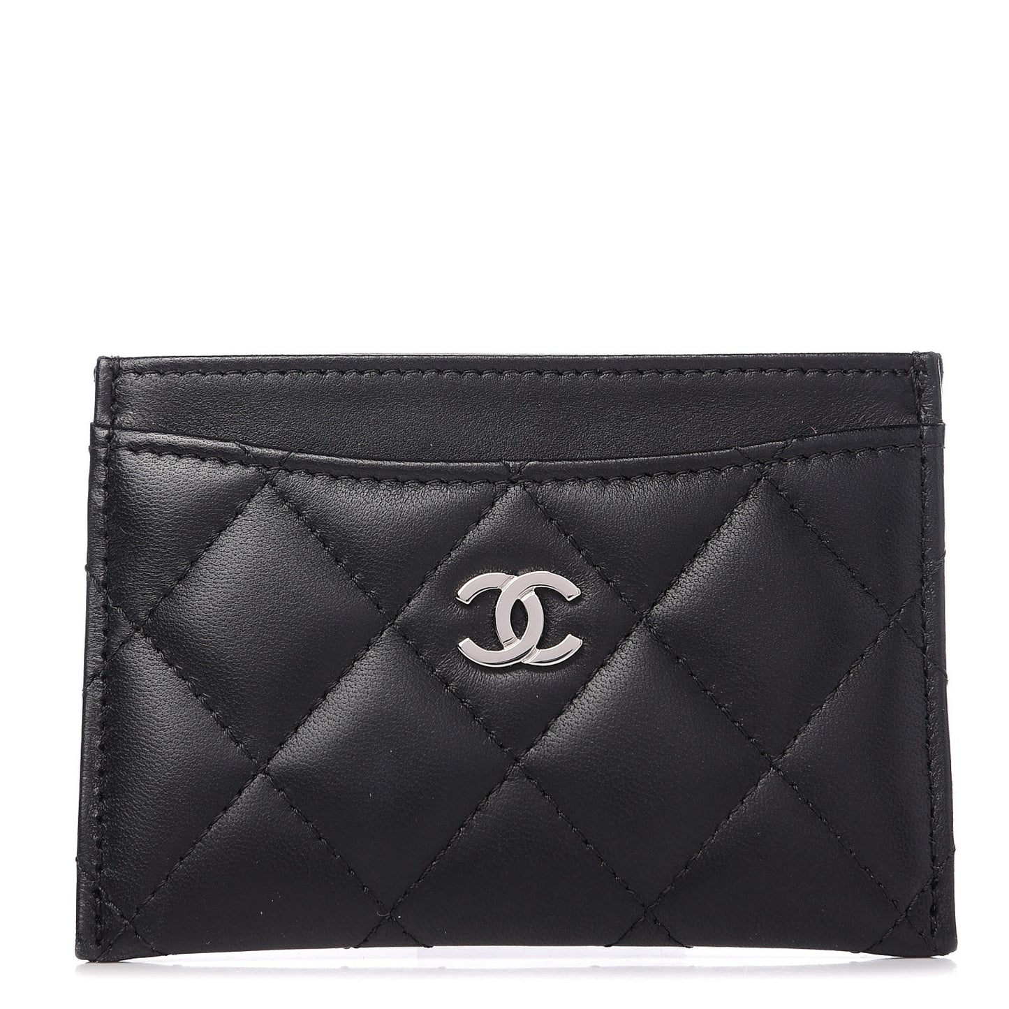 Lambskin Quilted Card Holder Black