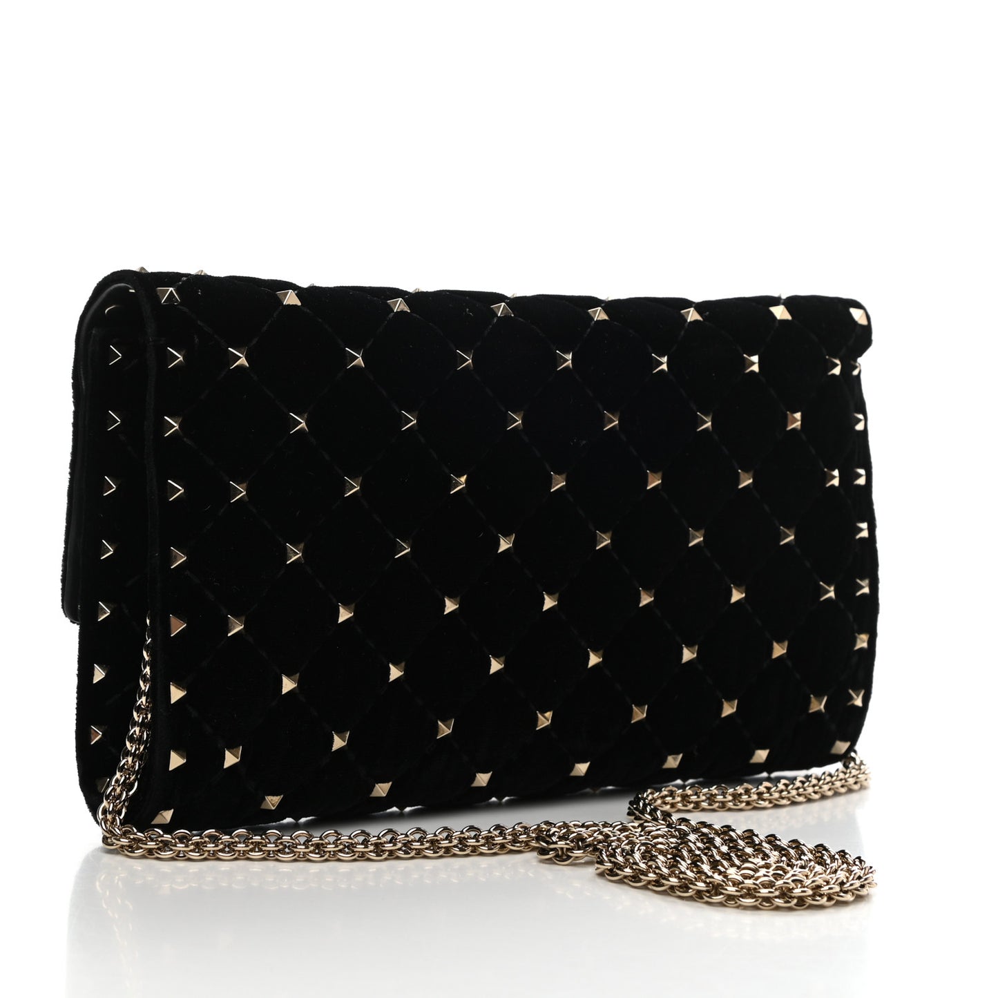 Velvet Rockstud Spike Wallet on Chain Black