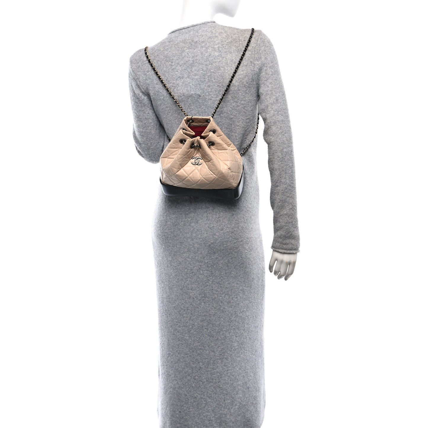 Aged Calfskin Quilted Small Gabrielle Backpack Beige Black