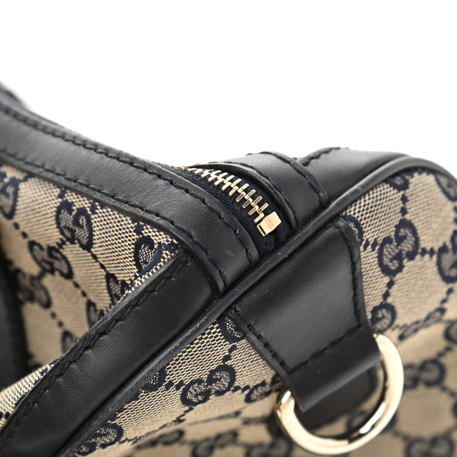 Gucci Monogram Selleria Calfskin Vintage Web Medium Boston Beige Blue 14 of 19