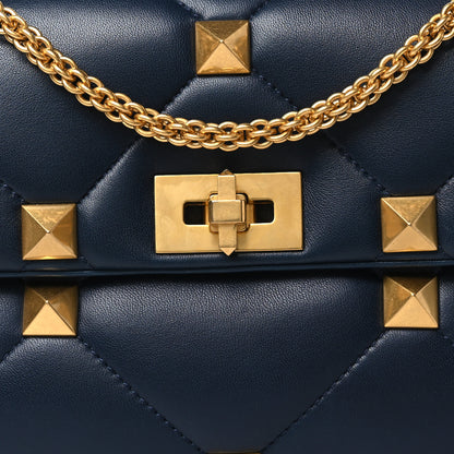 Valentino Garavani Nappa Large Roman Stud Shoulder Bag Marine 7 of 9