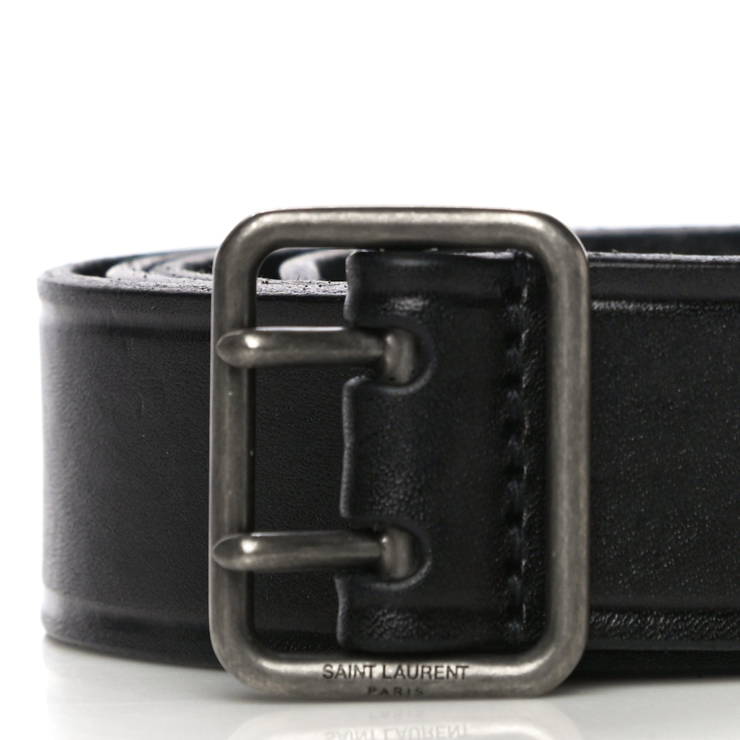 Saint Laurent Smooth Calfskin Square Buckle Belt 95 Black 3 of 10