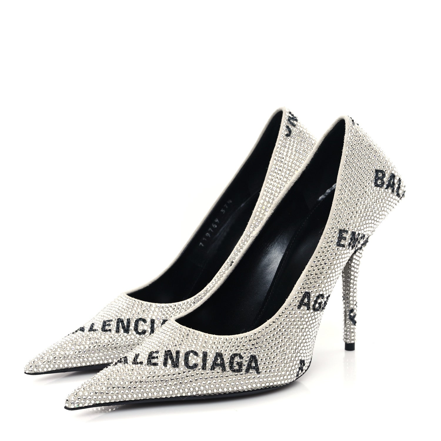 Balenciaga Strass Allover Logo Square Knife 110mm Pumps 37.5 Crystal Black 3 of 11