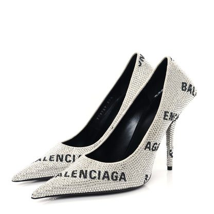 Balenciaga Strass Allover Logo Square Knife 110mm Pumps 37.5 Crystal Black 3 of 11