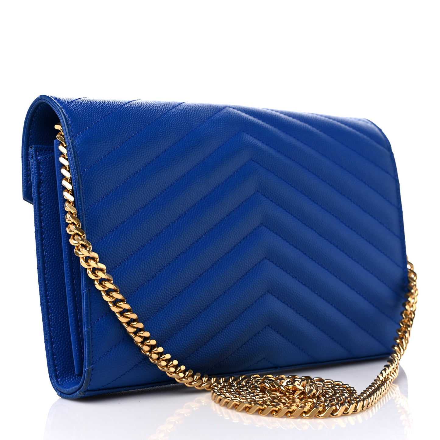 Grain De Poudre Matelasse Chevron Monogram Chain Wallet Blue Majorelle