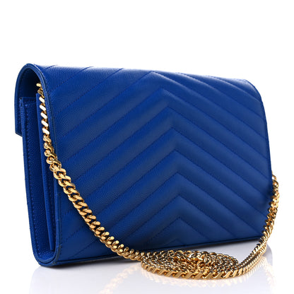 Saint Laurent Grain De Poudre Matelasse Chevron Monogram Chain Wallet Blue Majorelle 2 of 13