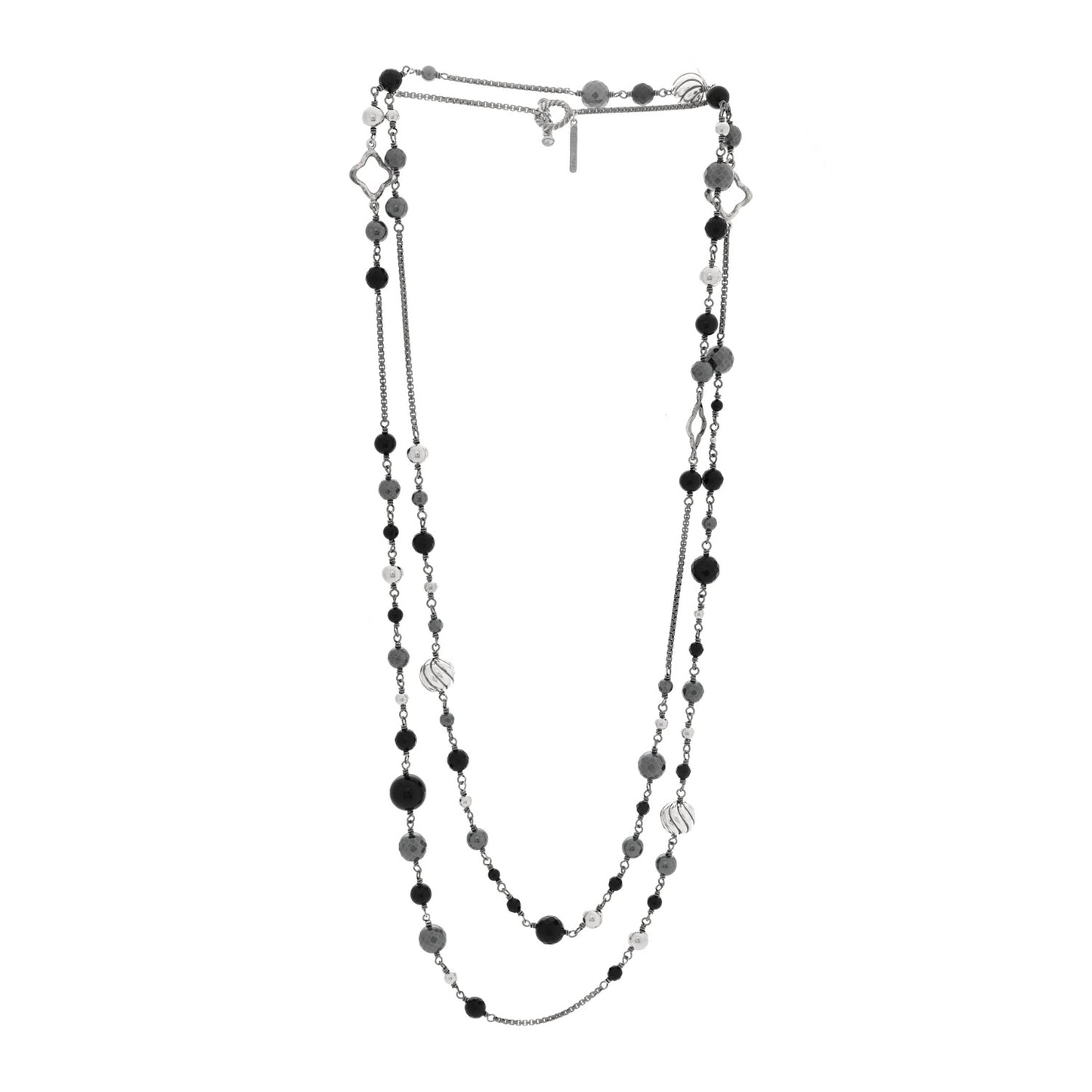 Sterling Silver Black Onyx Hematine Elements Chain Necklace