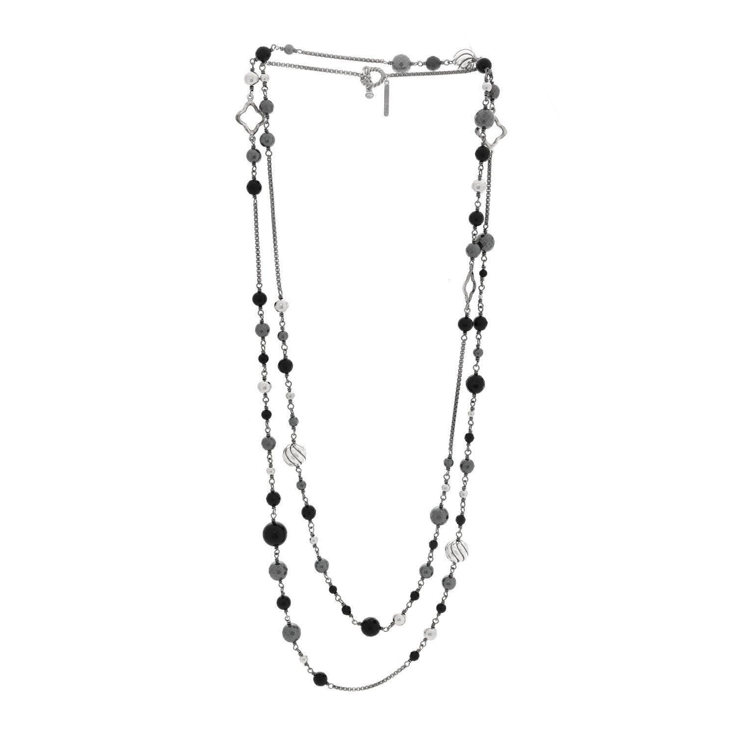 David Yurman Sterling Silver Black Onyx Hematine Elements Chain Necklace 3 of 4