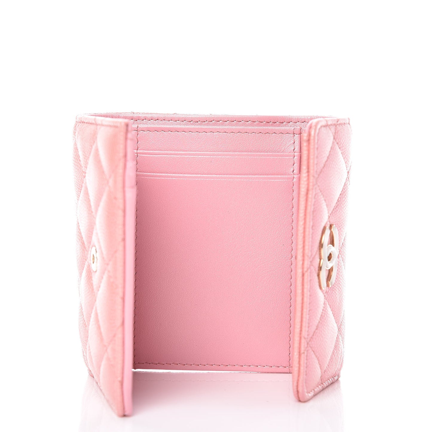 Iridescent Caviar Quilted Small Flap Wallet Rose Pink