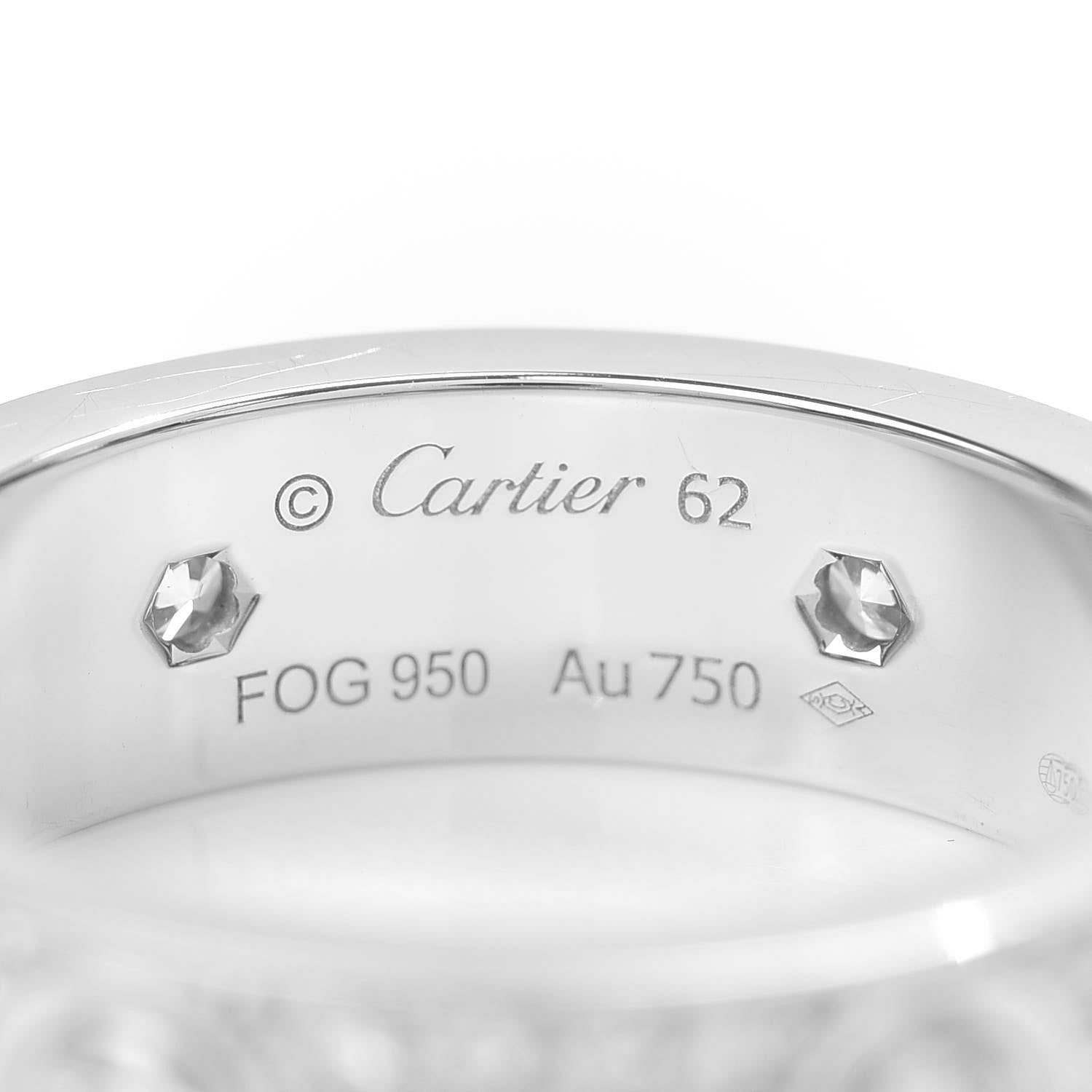 Cartier 18K White Gold Diamond 6.5mm LOVE Paved Ring 62 10 4 of 5