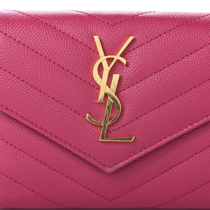 Saint Laurent Grain De Poudre Matelasse Chevron Monogram Compact Tri Fold Wallet Bright Pink 9 of 9