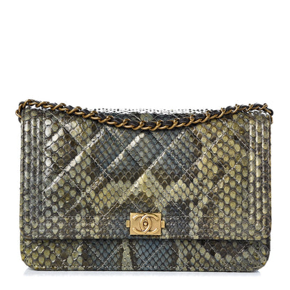 Chanel Metallic Python Boy Wallet On Chain WOC Green 1 of 9