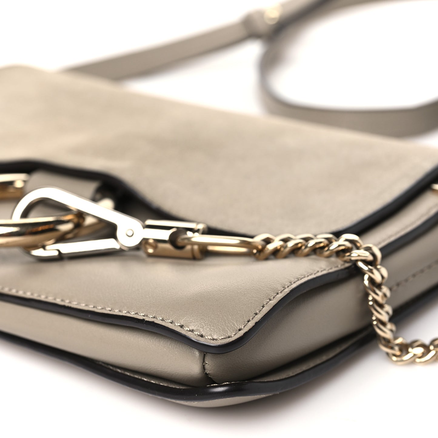 Suede Calfskin Small Faye Shoulder Bag Motty Grey