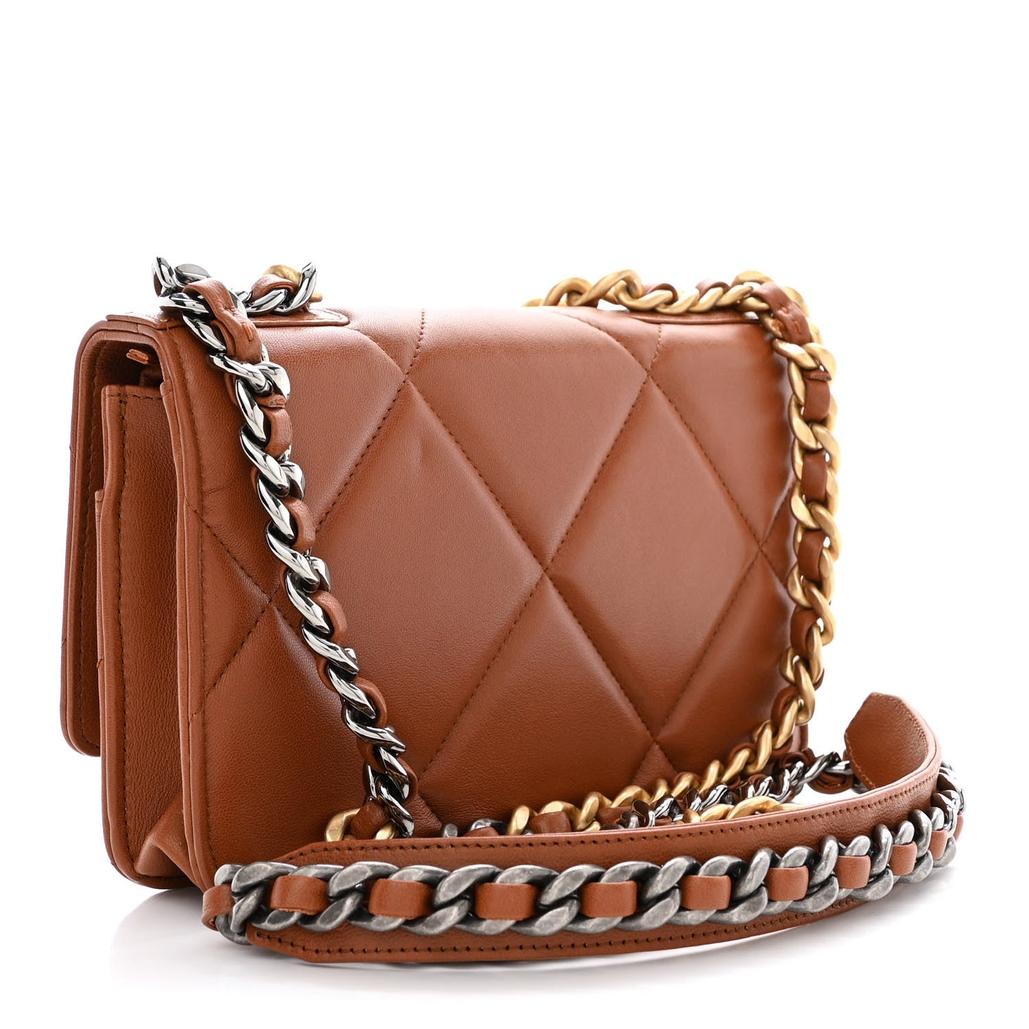 Chanel Lambskin Quilted Chanel 19 Wallet On Chain WOC Light Brown 3 of 14