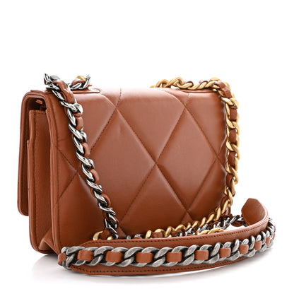 Chanel Lambskin Quilted Chanel 19 Wallet On Chain WOC Light Brown 3 of 14