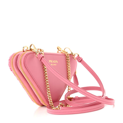 Prada Raffia Calfskin Crochet Logo Embroidered Mini Triangle Pouch Petalo 3 of 12