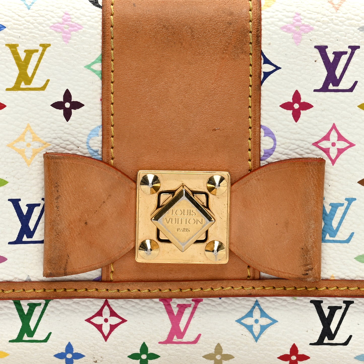 LOUIS VUITTON Monogram Multicolor Sarah Noeud Wallet White Litchi