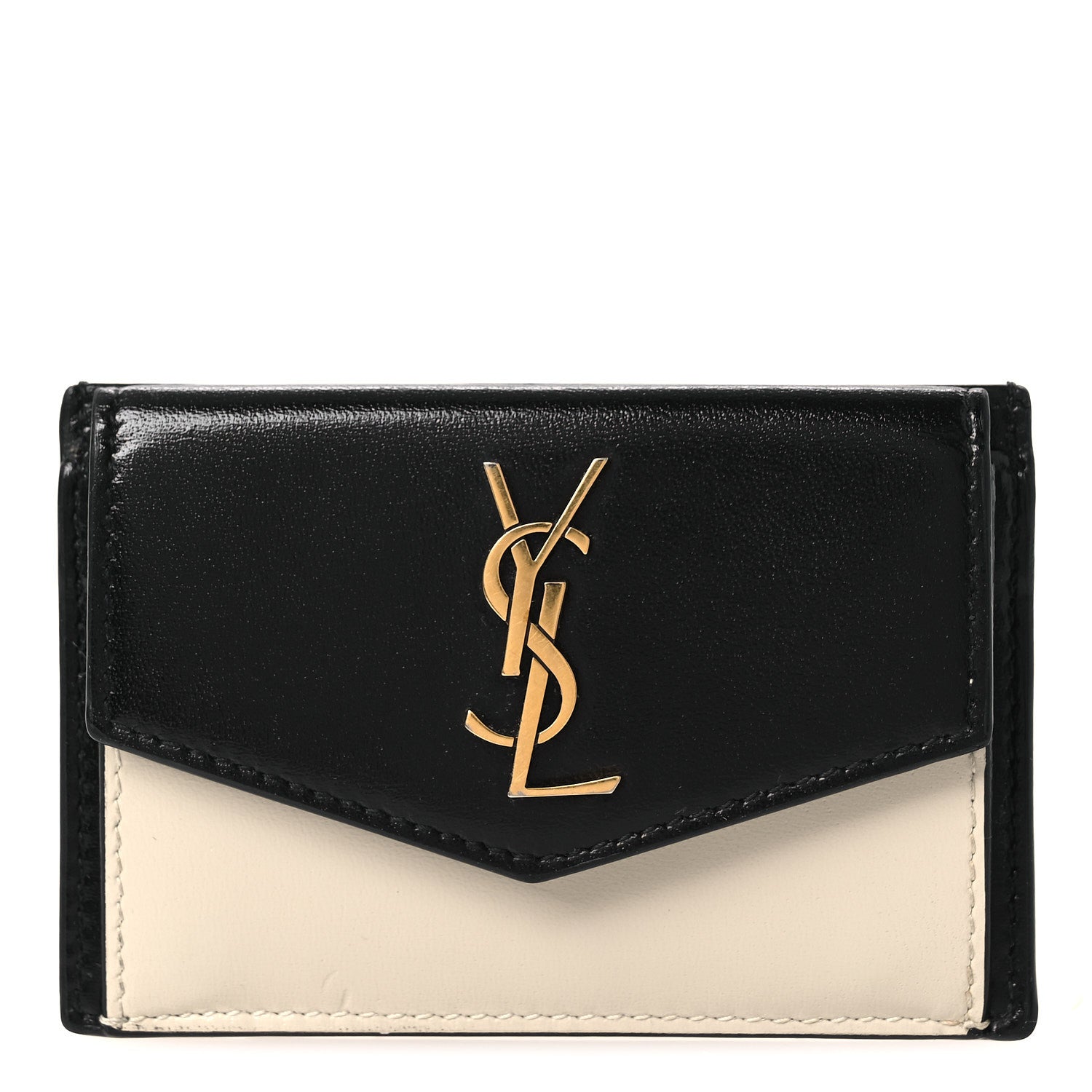 Saint Laurent Calfskin Uptown Monogram Card Case Black Crema 1 of 7