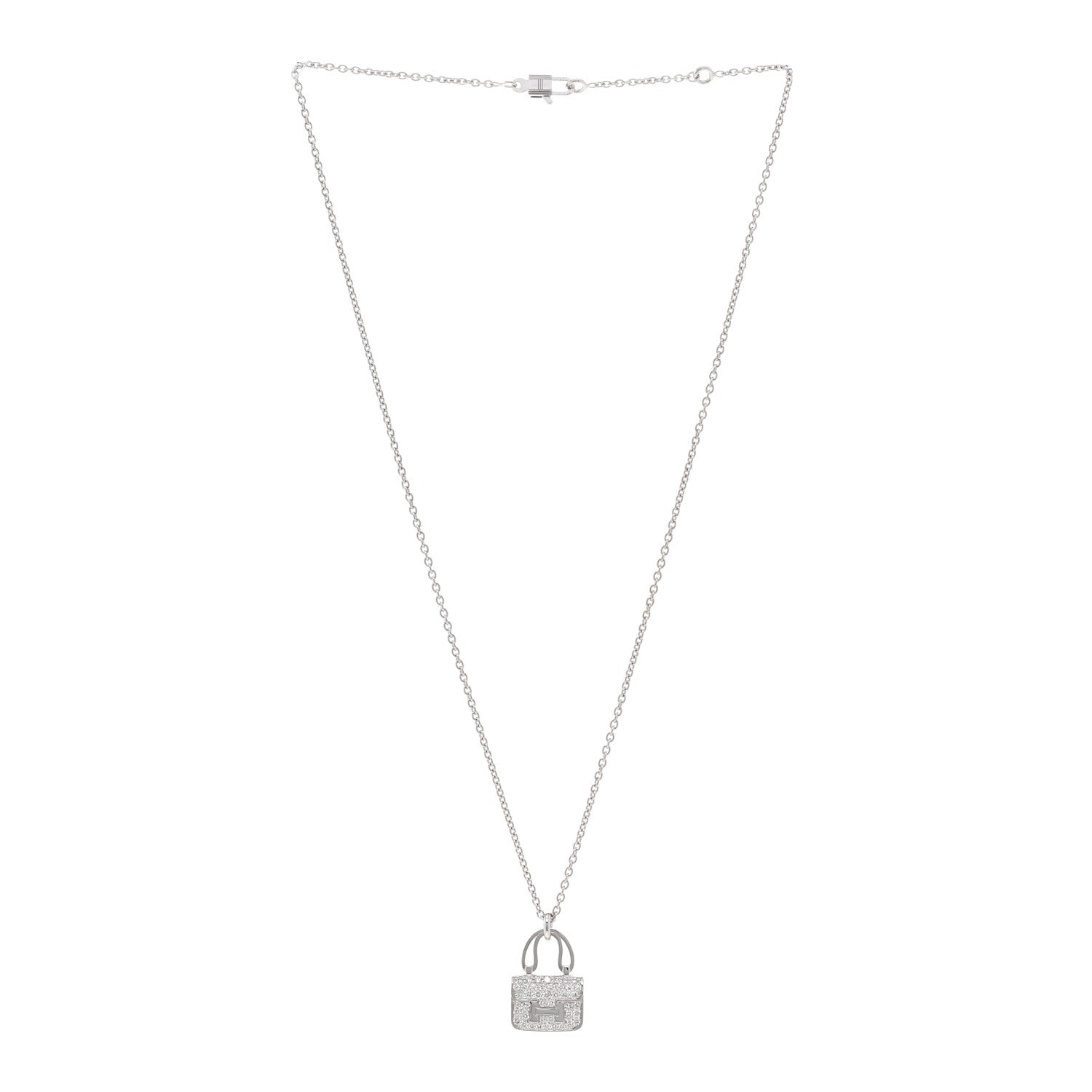 Hermes 18K White Gold Diamond Constance Amulettes Pendant Necklace 3 of 6
