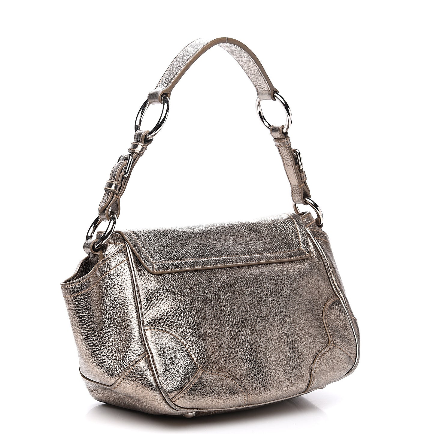 Metallic Vitello Daino Pushlock Flap Shoulder Bag Gold