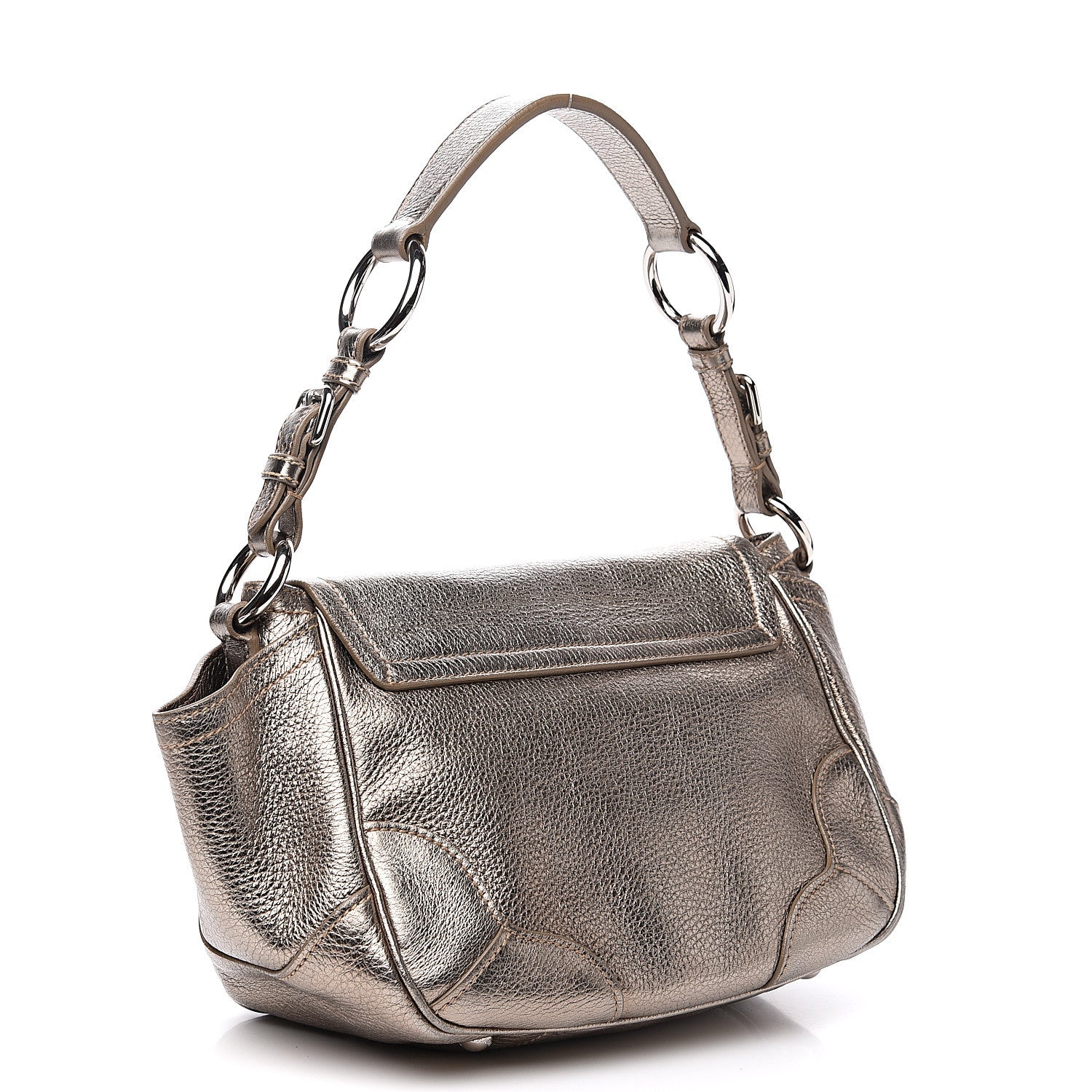 Prada Metallic Vitello Daino Pushlock Flap Shoulder Bag Gold 2 of 9