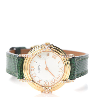 Hermes 18K Yellow Gold Lizard Diamond 26mm Ruban Quartz Watch Vert Fonce 2 of 5