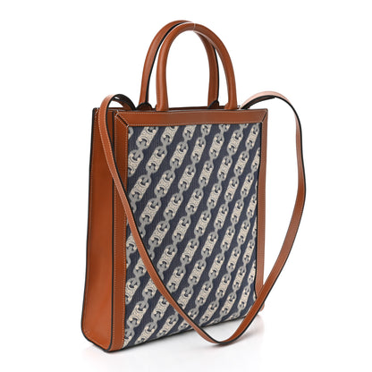 Celine Maillon Triomphe Canvas Calfskin Small Vertical Cabas Navy Tan 3 of 9